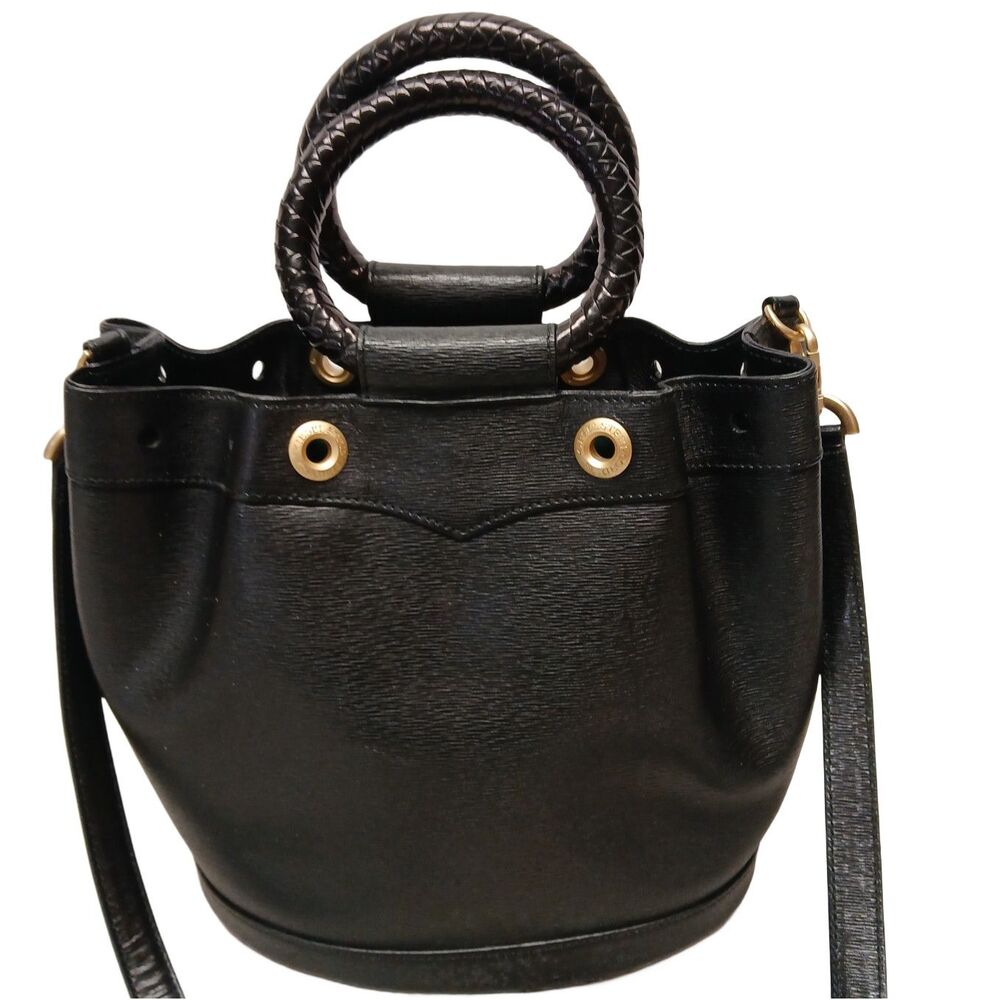Barry Kieselstein-Cord 1991 Black Leather Ring Handle Handbag Green Suede Gold